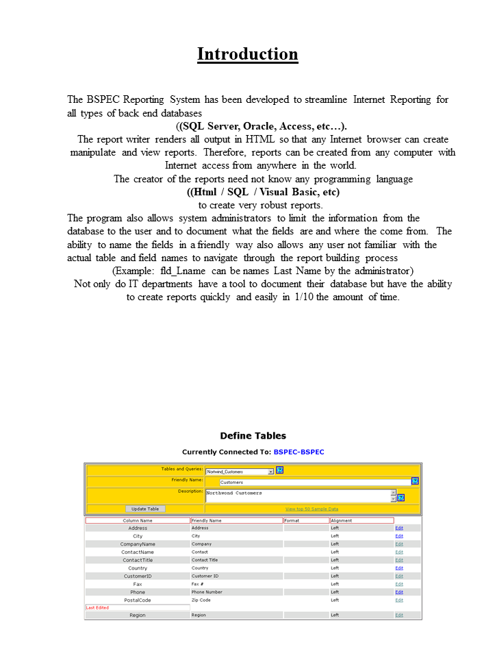 BSPEC.COM® - Browser Based Reports Builder
